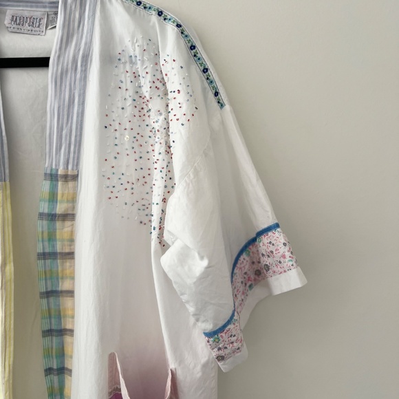 Vintage Pier 1 Imports Cotton Patchwork Embellished Beaded Robe Overshirt O/S - Picture 4 of 12